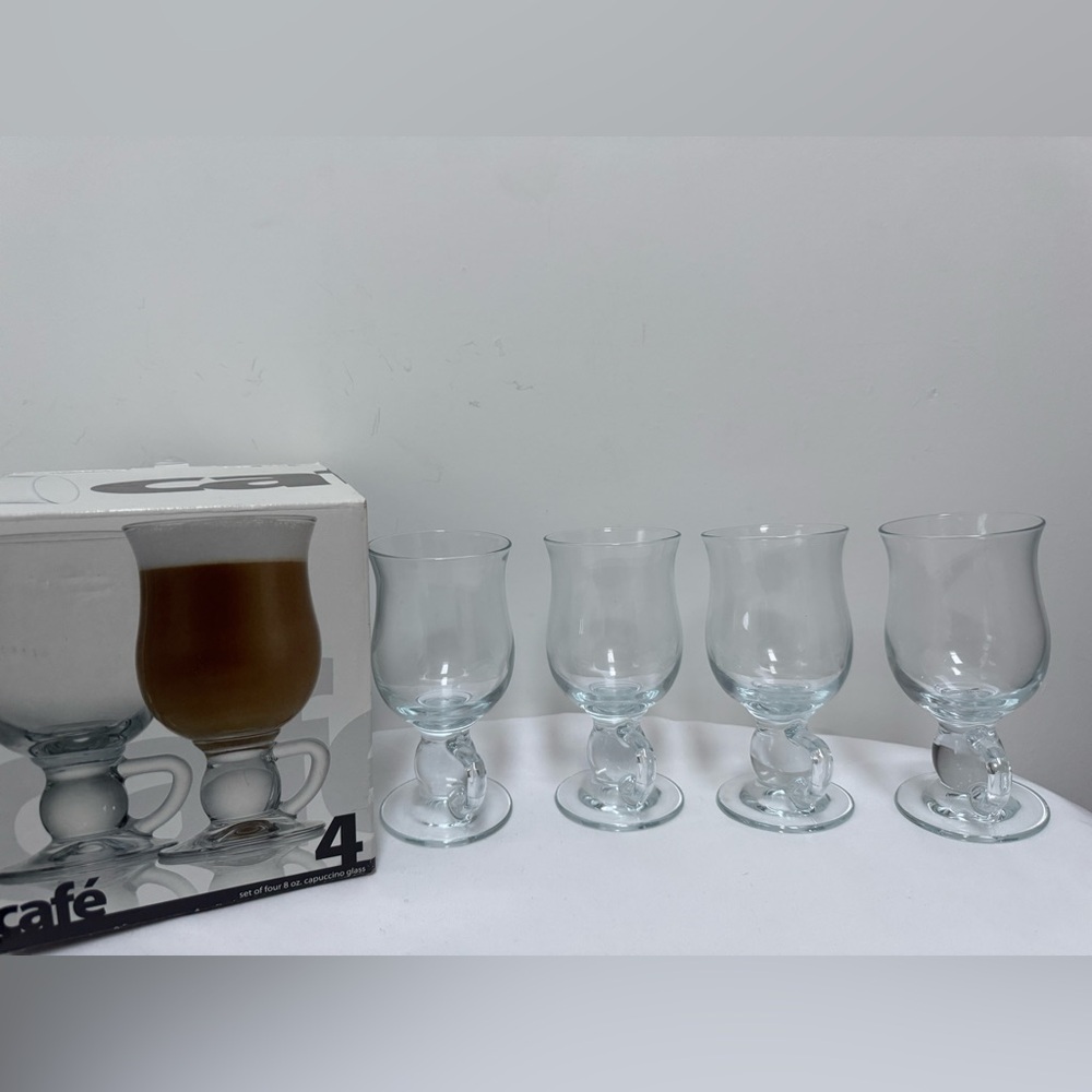 Vintage Set of 4 Clear Glass Coffee Mugs (NWT)
